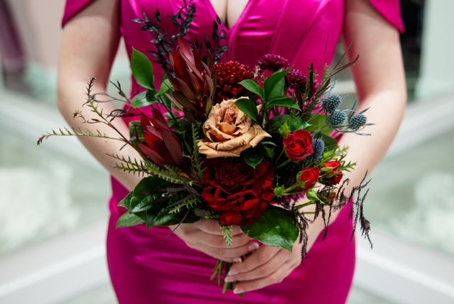 fitted lace wedding dress Red Prom Bouquet – Lovely Flowers