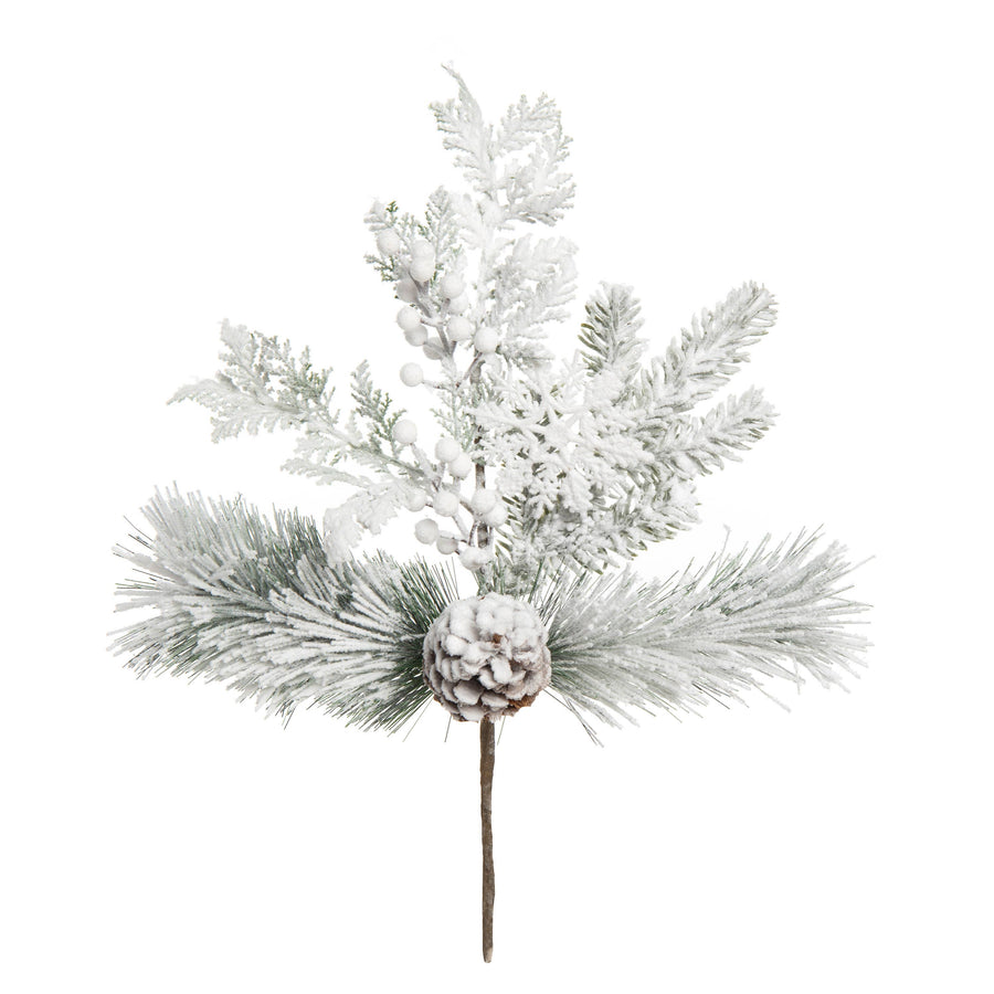 Christmas Frosted White Evergreen Pick