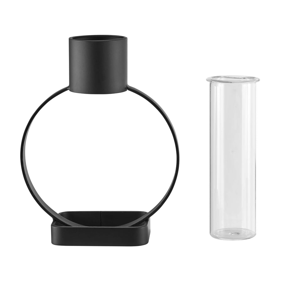 Modern Black Open Circle Clear Glass Tabletop Vase