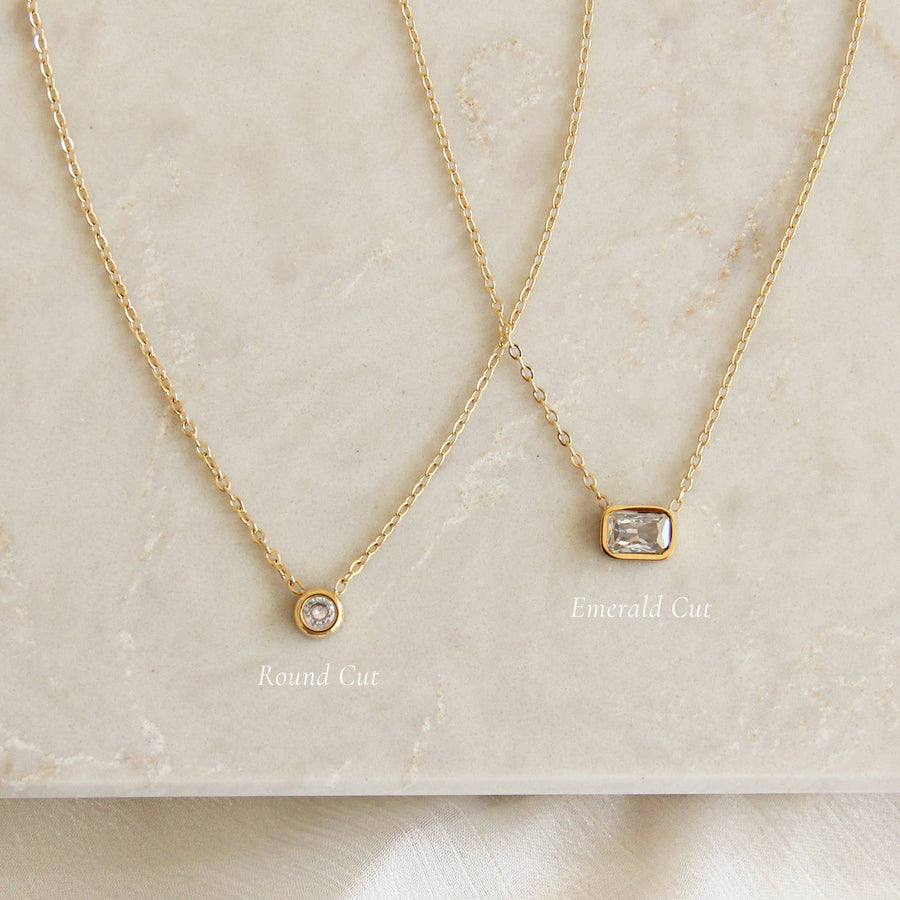 Bezel Stone Necklace: Gold / 3mm Round