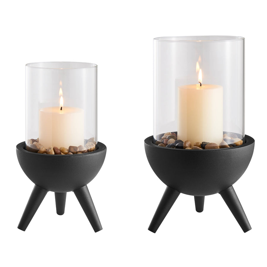 Molta Modern Black Metal Pedestal and Glass Candle Holder: Small
