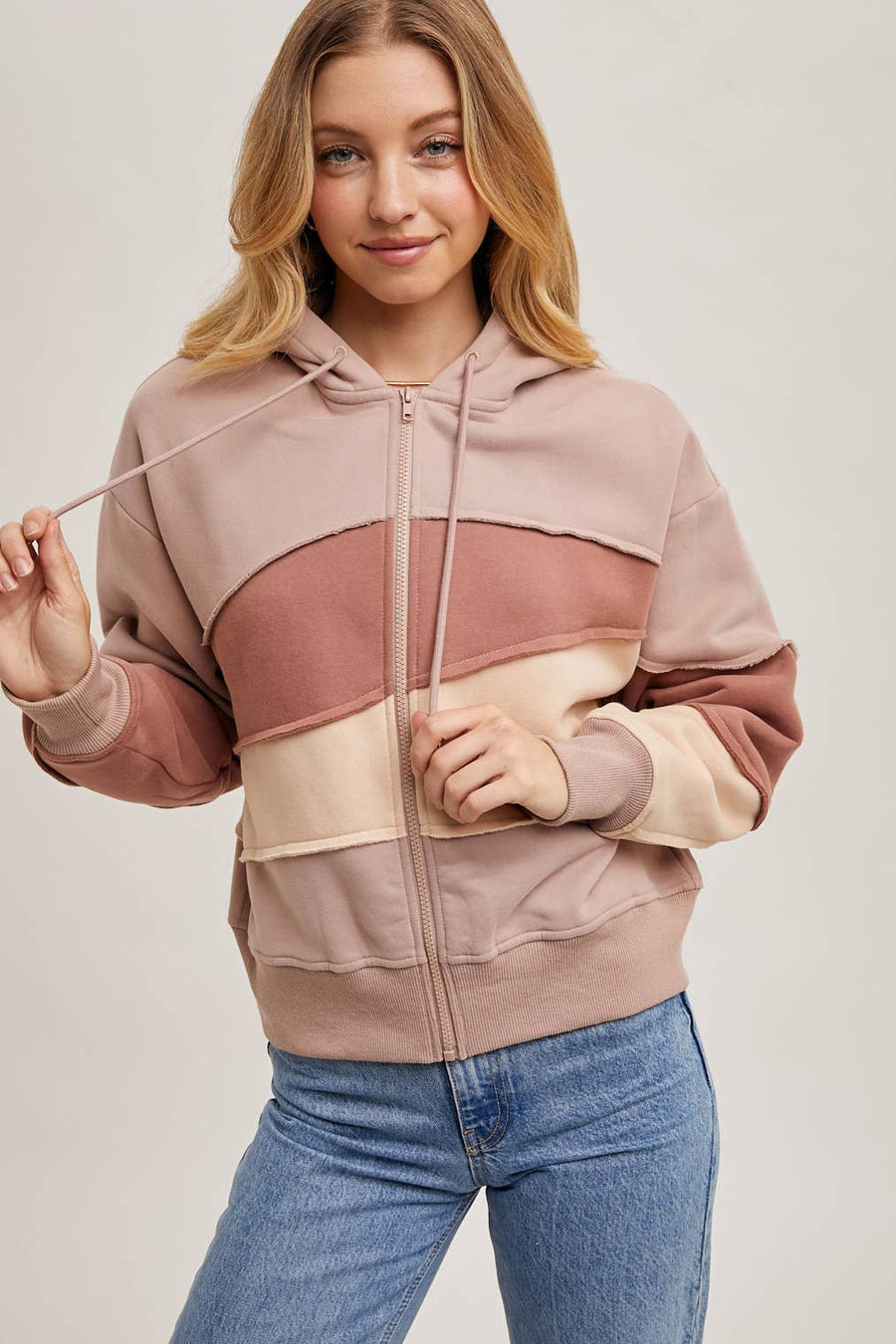 Bluivy -ROSE  ZIP FRONT PATCHWORK HOODIE