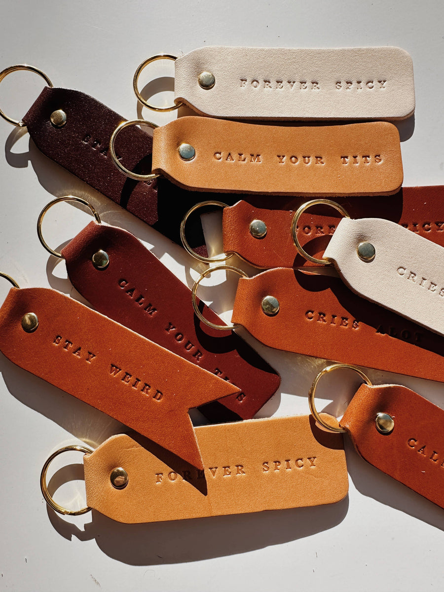 Twin Sparrow - “Calm Your Tits” Keychain: Camel / Gold / Flat