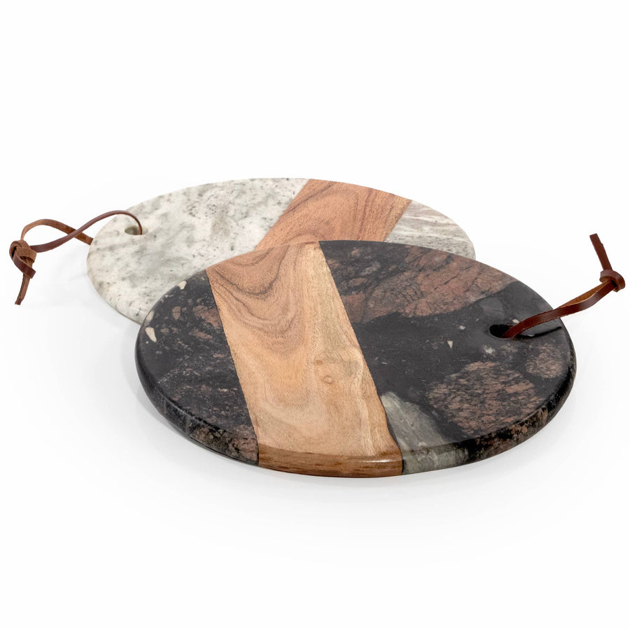 Dark Round Marble & Acacia Wood Charcuterie Board
