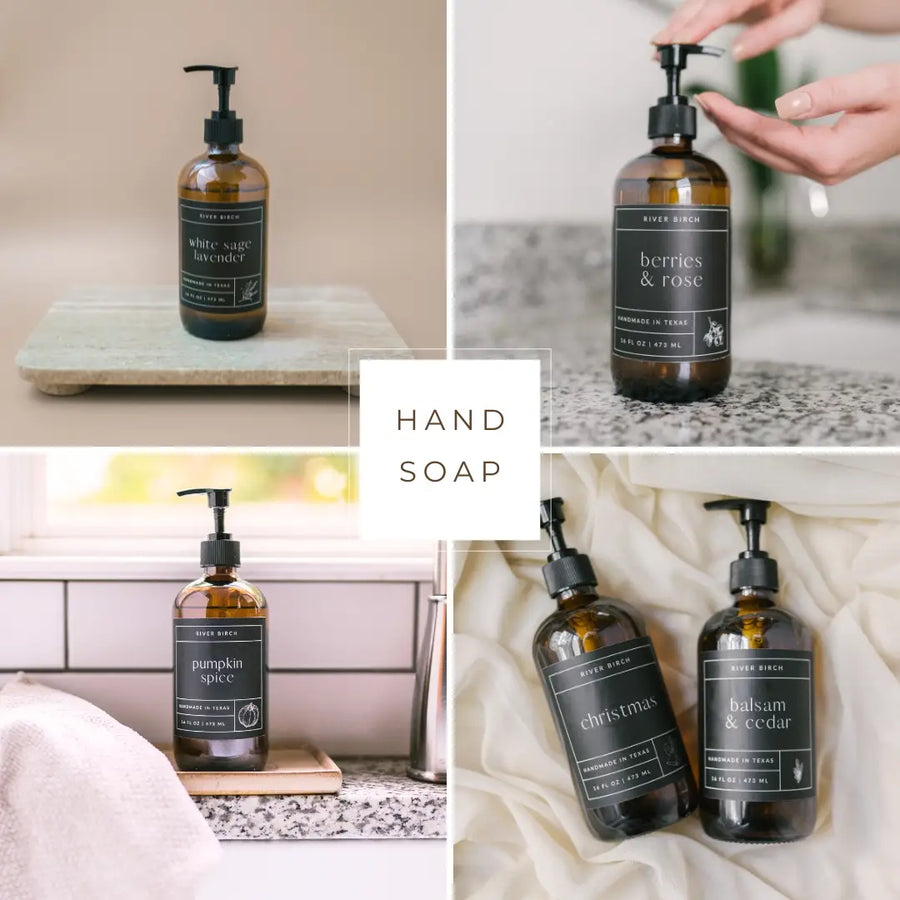 Vanilla Peppermint -16oz Amber Glass Soap-Handmade-Hand Wash