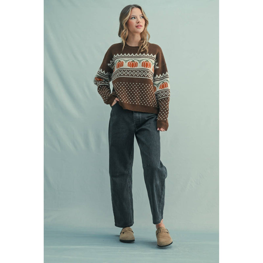 PUMPKIN JACQUARD SWEATER / WL25-11190: OFF WHITE COMBO / L