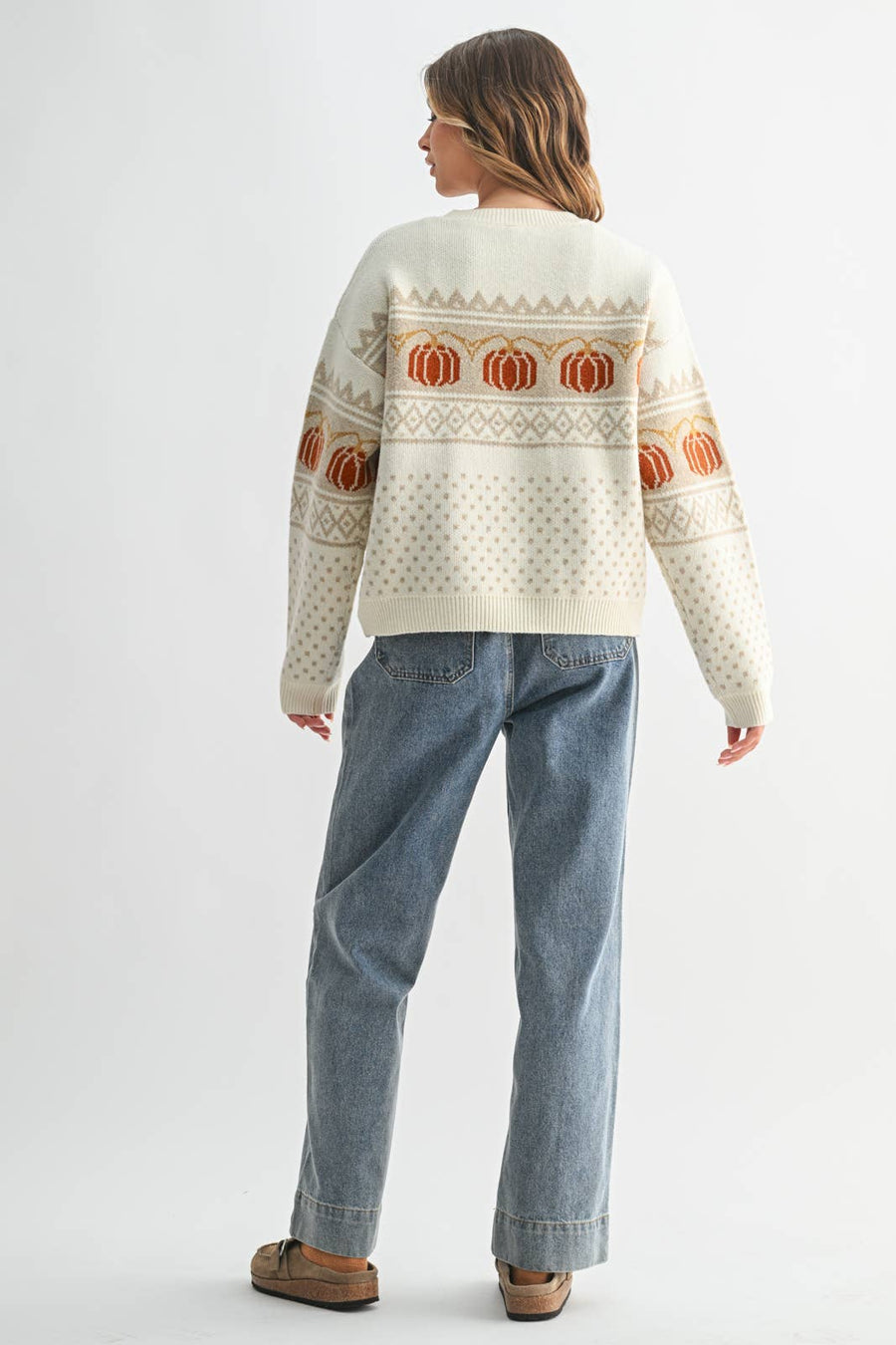 PUMPKIN JACQUARD SWEATER / WL25-11190: OFF WHITE COMBO / L