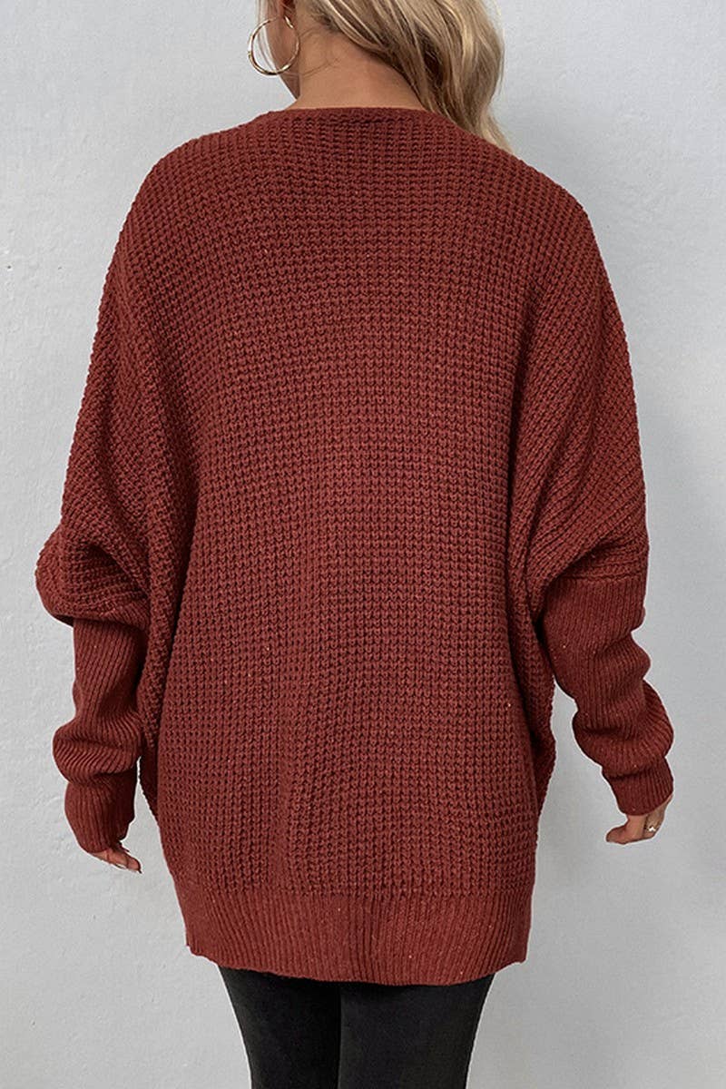 NINEXIS -Rust Snap Button, Long Sleeve Casual Cardigan Sweater
