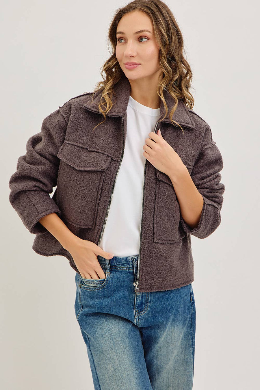 Textured Bomber Jacket - Charcoal