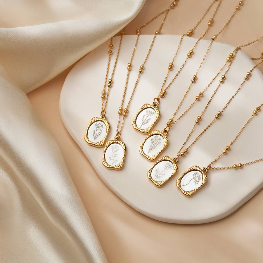 18K Gold Mirror Birth Flower Necklace