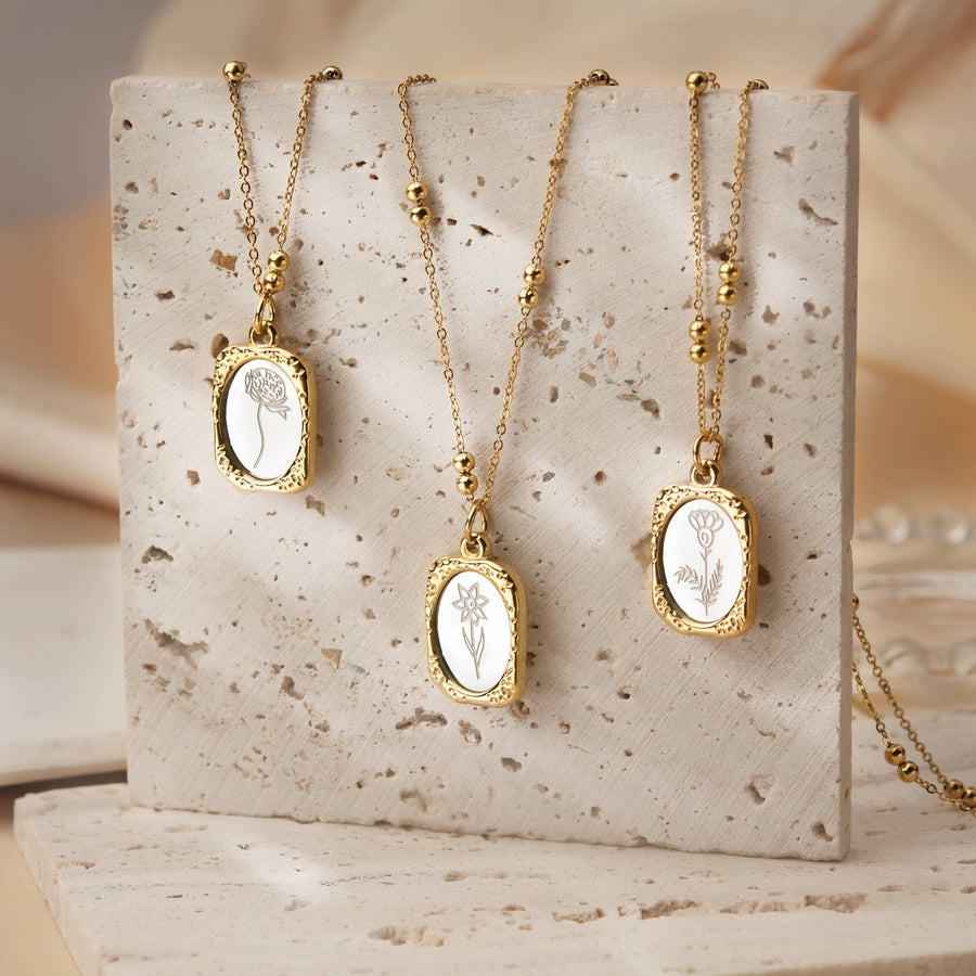 18K Gold Mirror Birth Flower Necklace