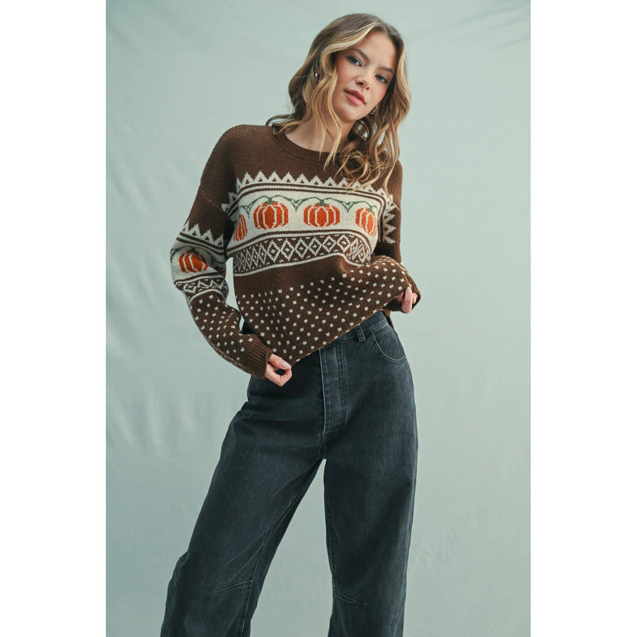 PUMPKIN JACQUARD SWEATER / WL25-11190: OFF WHITE COMBO / L