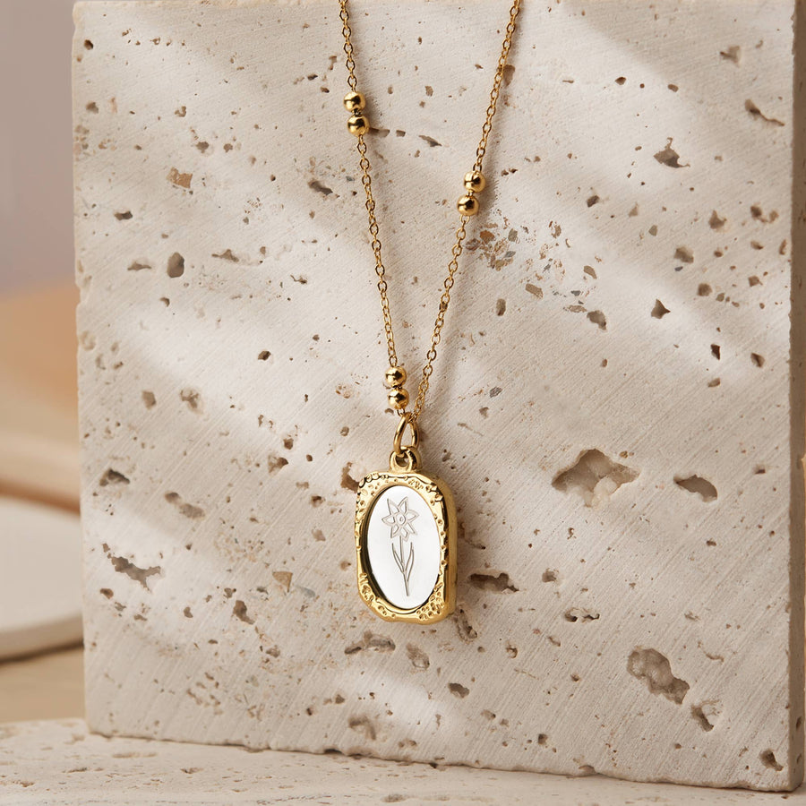 18K Gold Mirror Birth Flower Necklace
