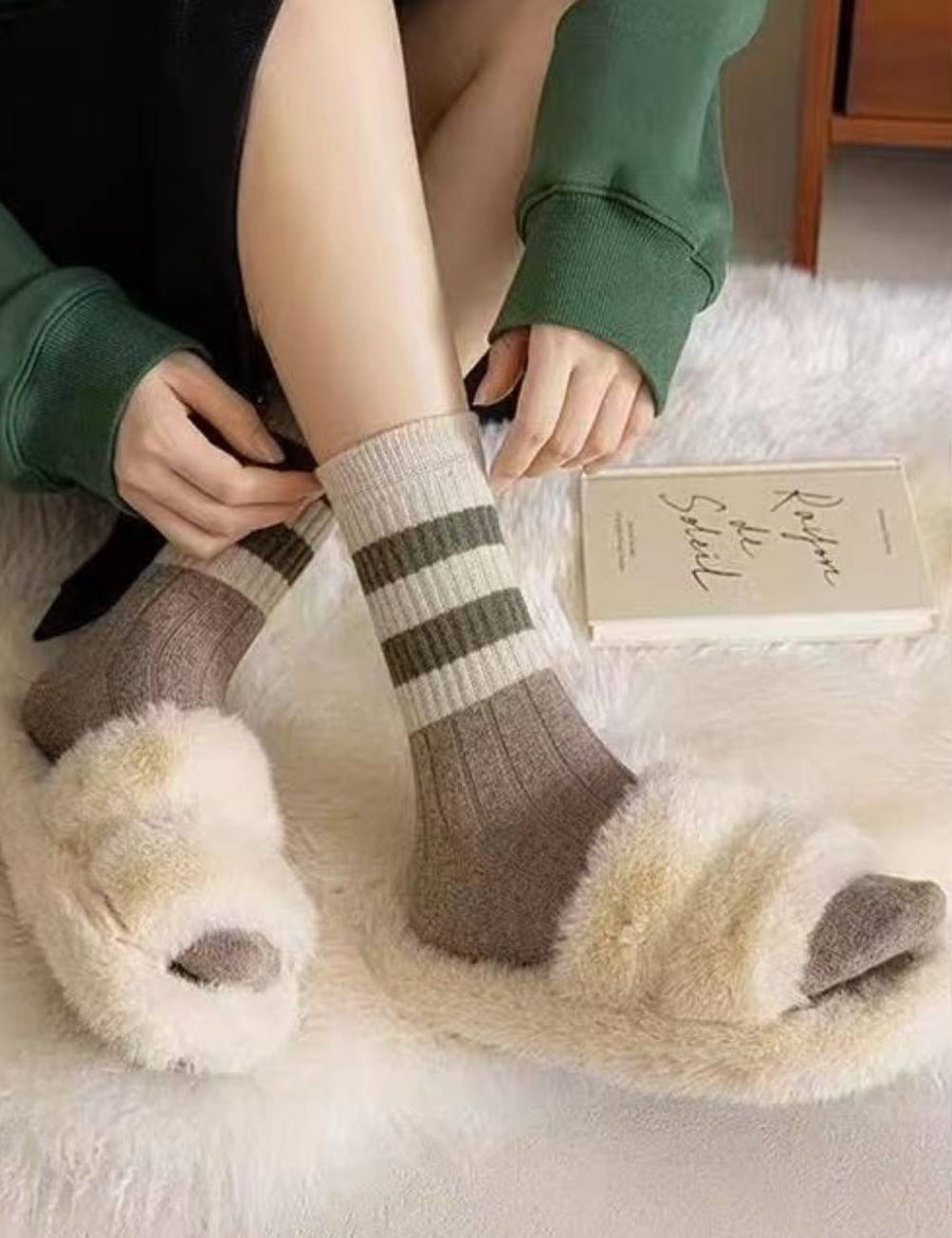 Sweetkama - Ladies Socks/Rib Knit Color Block Stripe Socks/OS