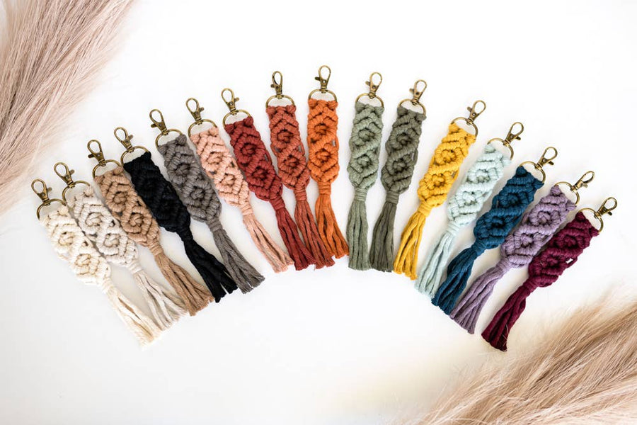 Knots & Fringe - Macrame Keychains | Boho Keychain | Large Keychain: Dusty Rose