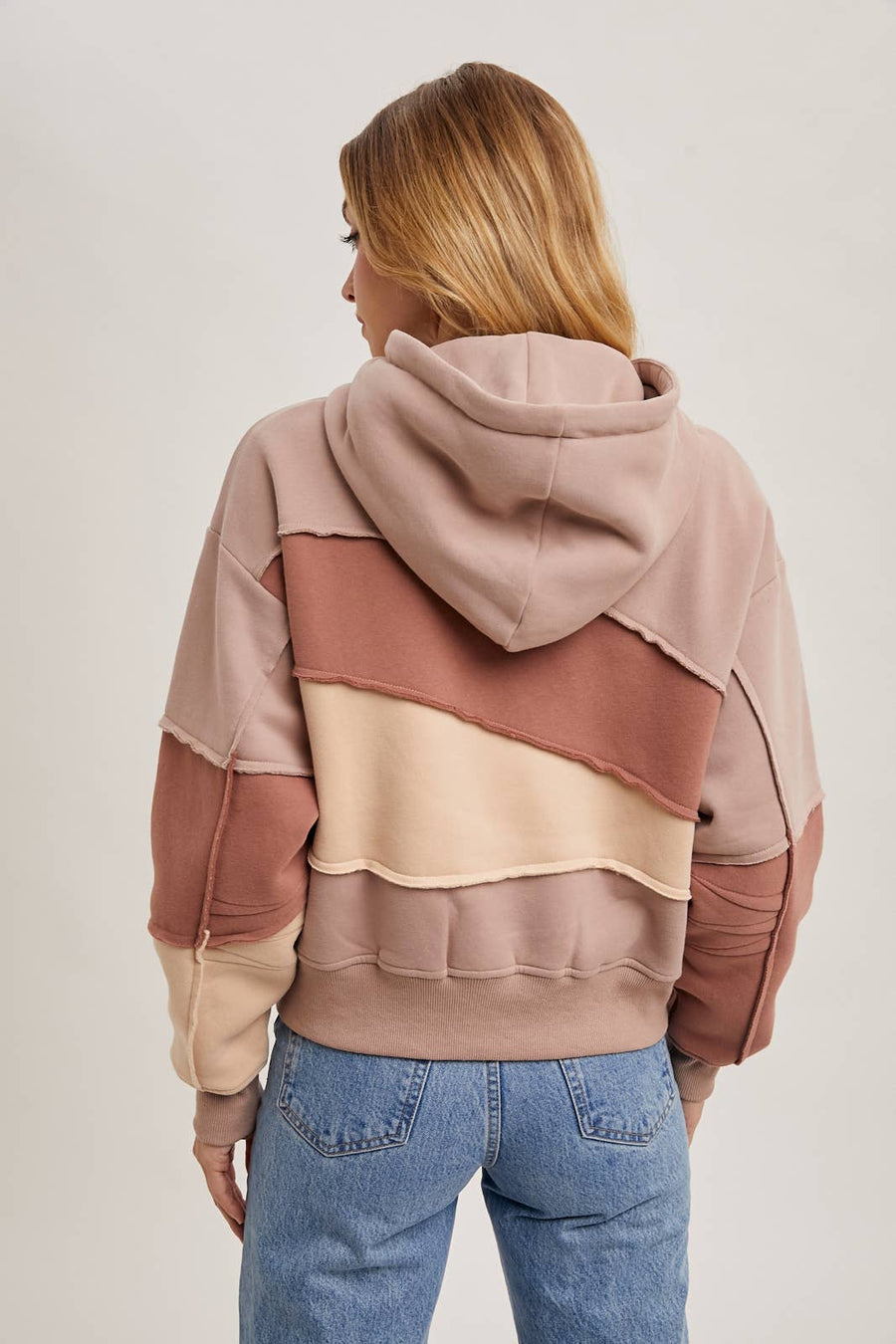 Bluivy -ROSE  ZIP FRONT PATCHWORK HOODIE