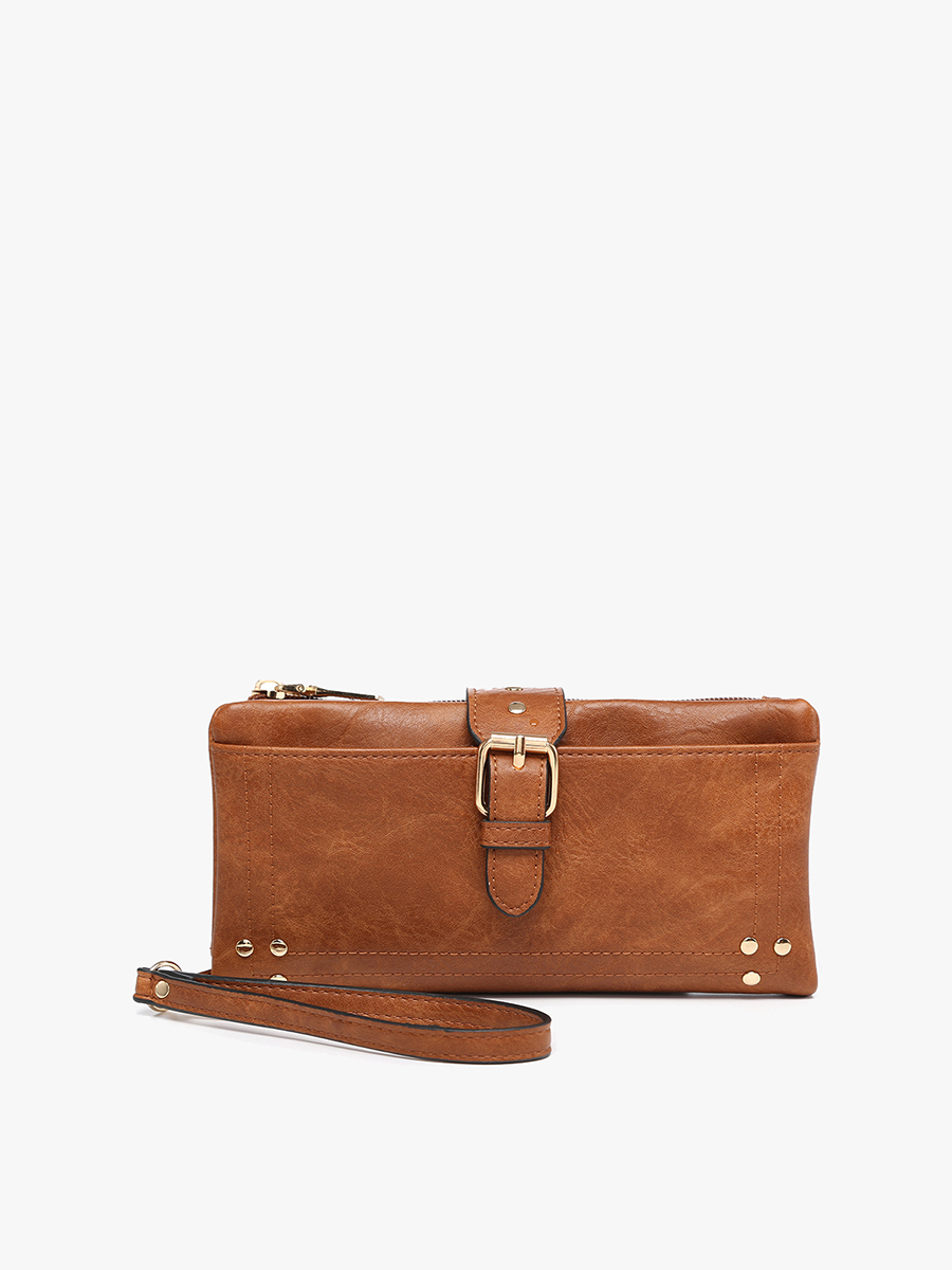 Jen & Co. - Cadence Buckle Wallet/Clutch w/ Zip Top: Brown
