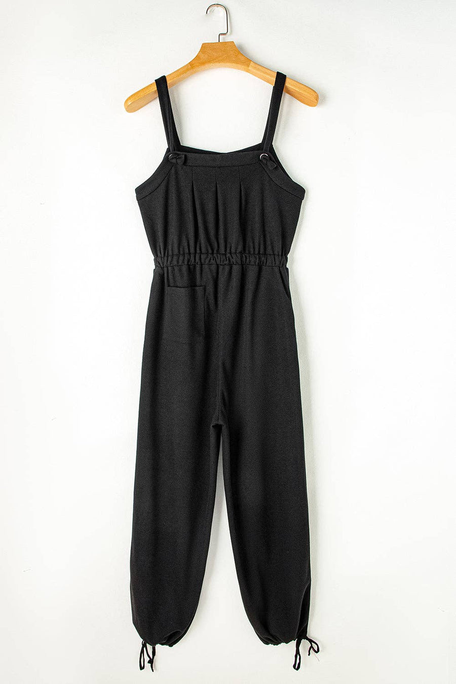 Lovesoft - Women's Knotted Straps Drawstring Jumpsuit: Black