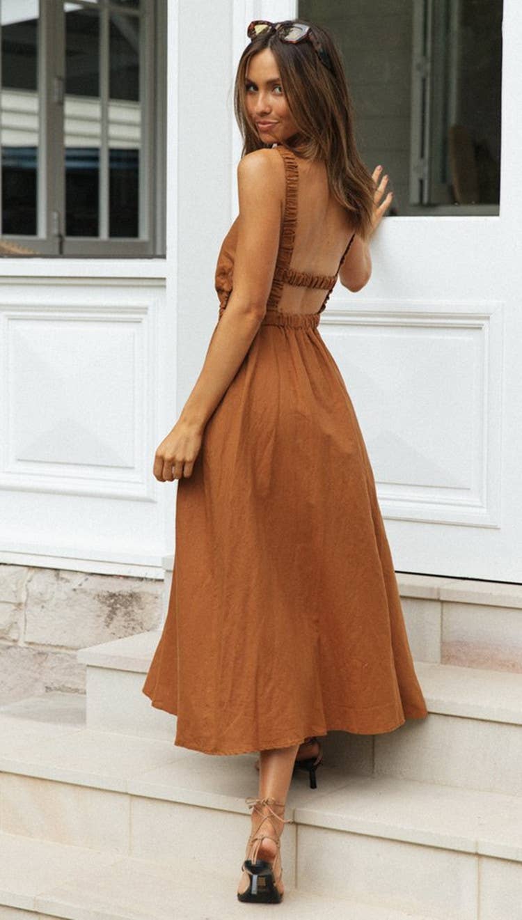 Ladies Elastic Strape Back Sleeveless Midi Dress