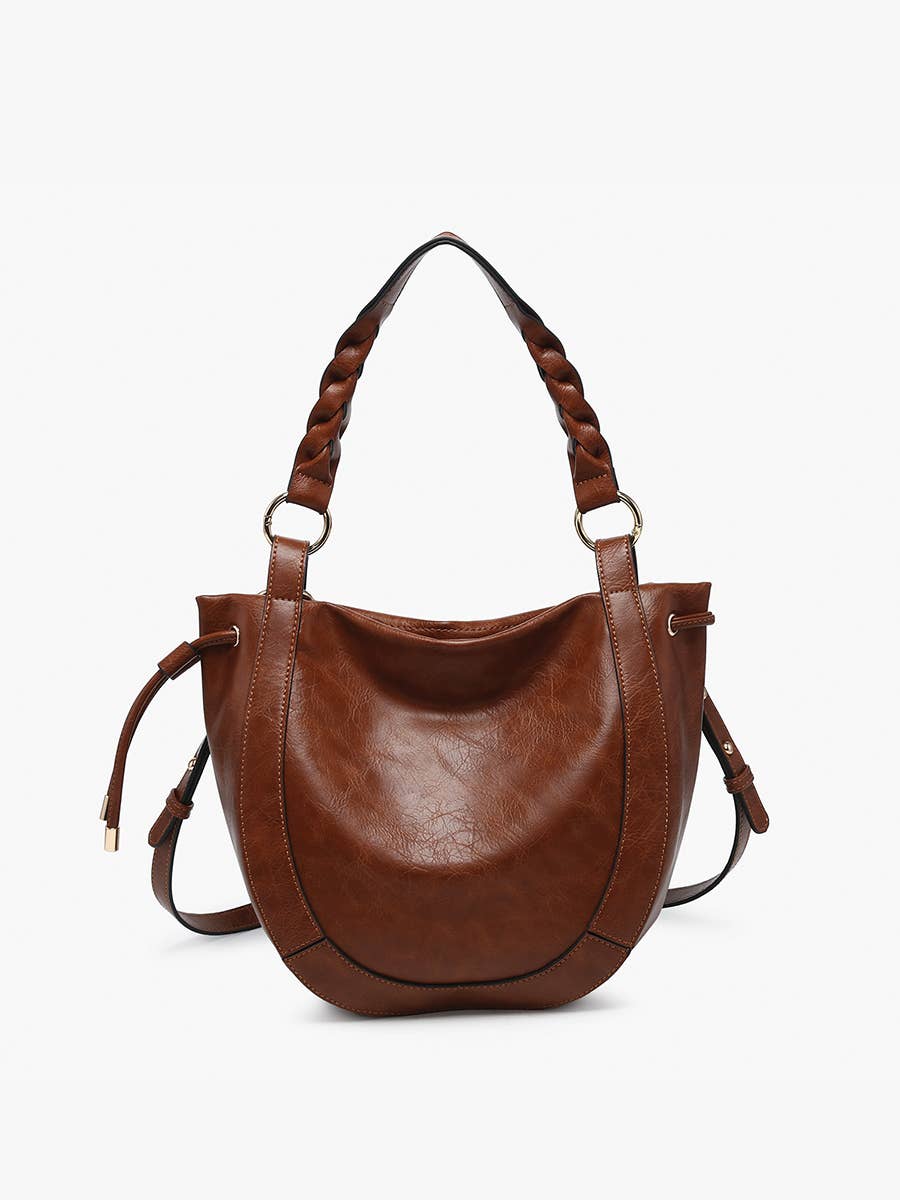 Jen & Co. - Rowan Paneled Hobo w/ Twisted Handle & Long Strap: Brown