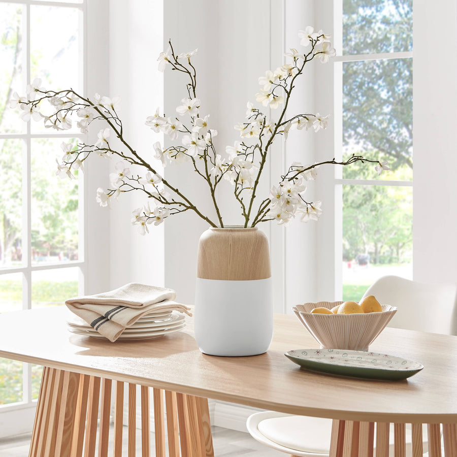 Two Tone Cylindrical Table Vase White and Beech