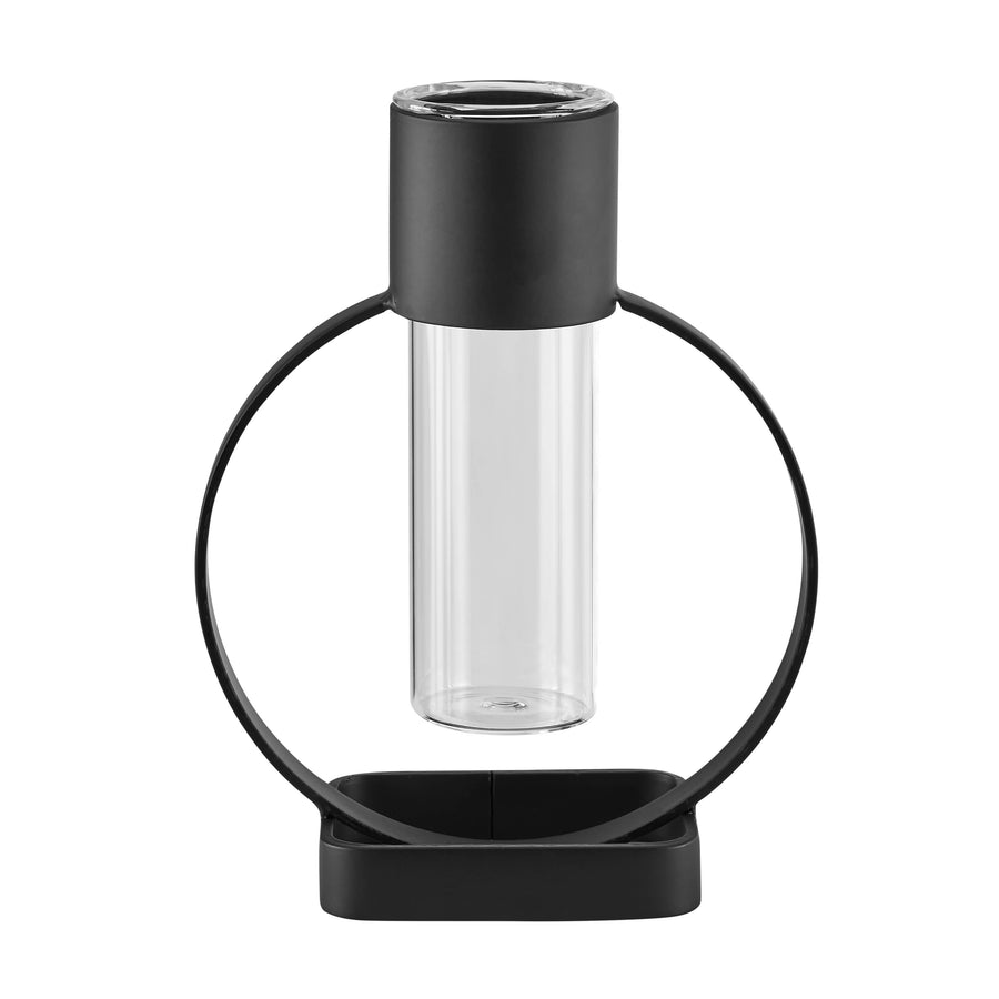 Modern Black Open Circle Clear Glass Tabletop Vase