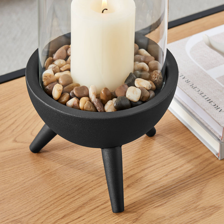 Molta Modern Black Metal Pedestal and Glass Candle Holder: Small