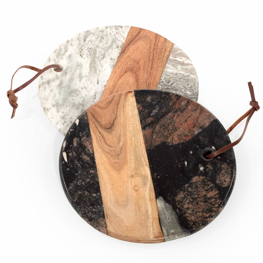 Dark Round Marble & Acacia Wood Charcuterie Board