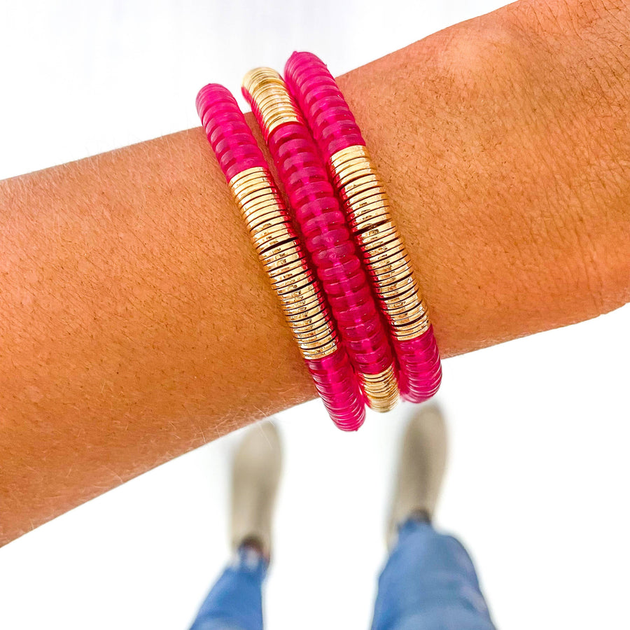 Savvy Bling - Red Pink Ivory Acrylic Disc Bracelet: Blush