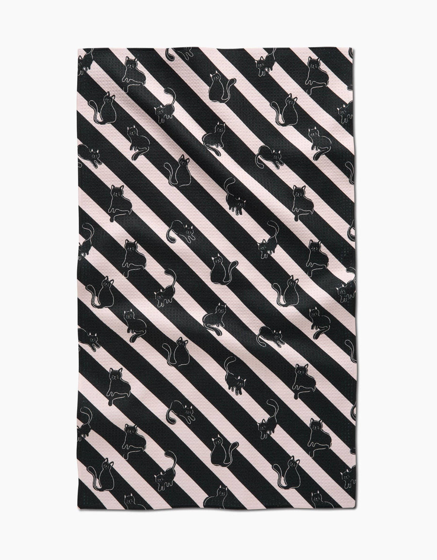 Geometry - Striped Black Cats Tea Towel
