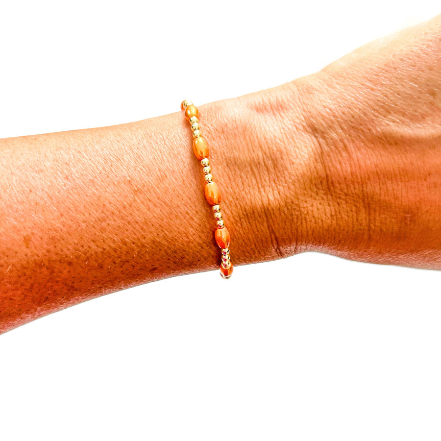 Savvy Bling - Orange Gold Filled Bracelets: Matte Orange & 3 Gold