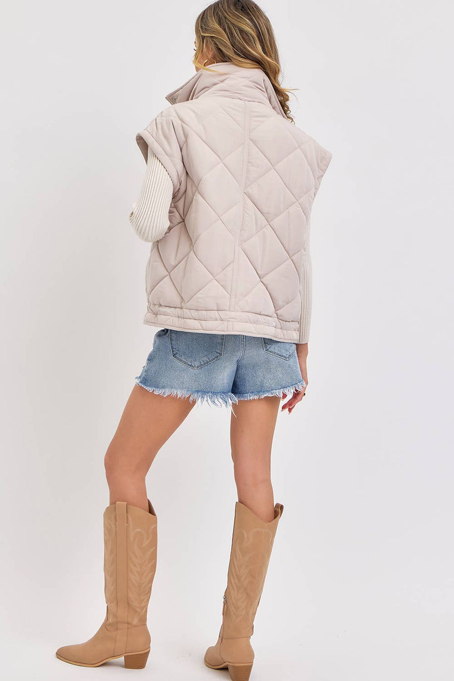 Quilted Puffer Vest _ Taupe
