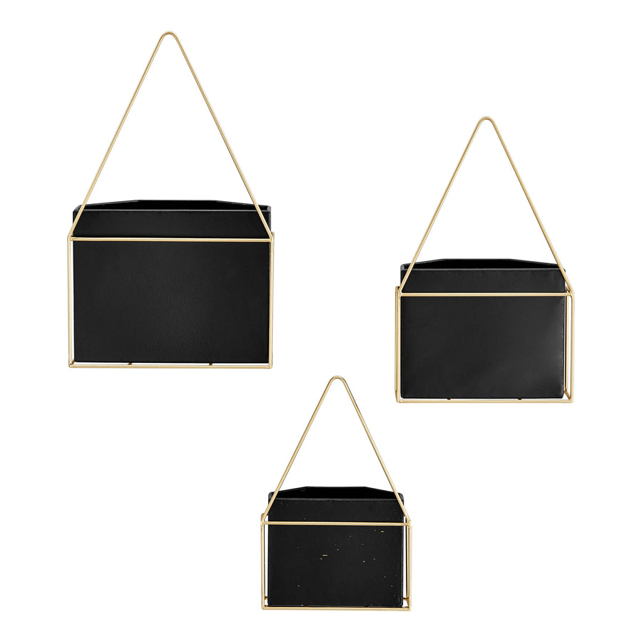 Geometric White or Black and Gold Wall Planters Set of 3