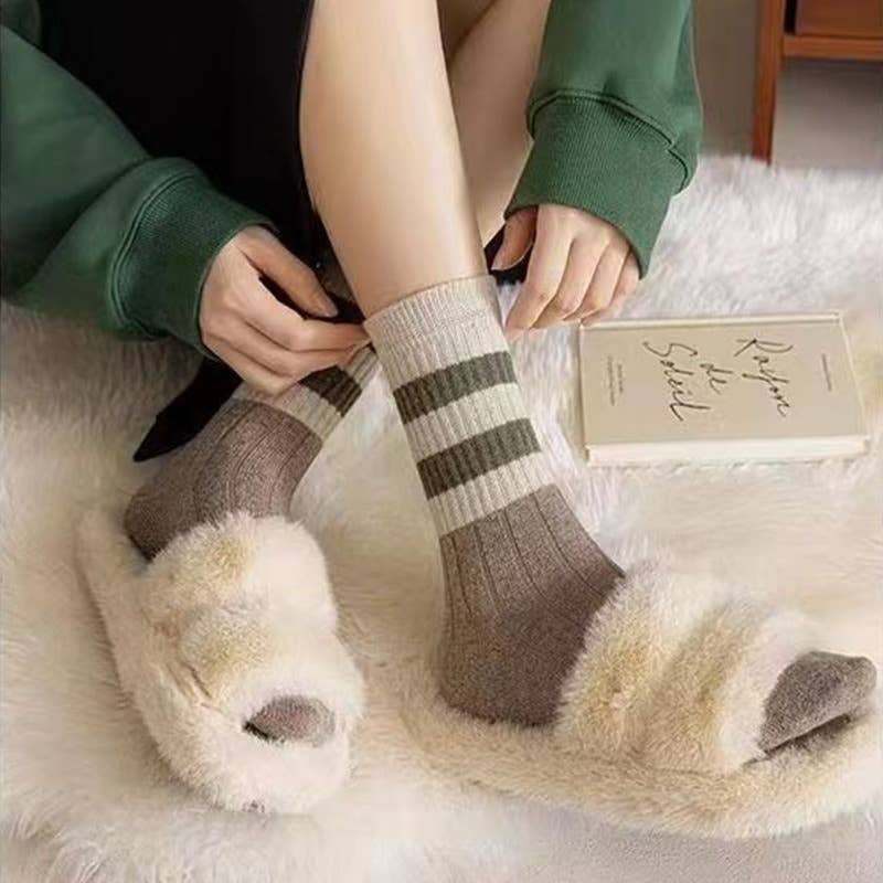 Sweetkama - Ladies Socks/Rib Knit Color Block Stripe Socks/OS