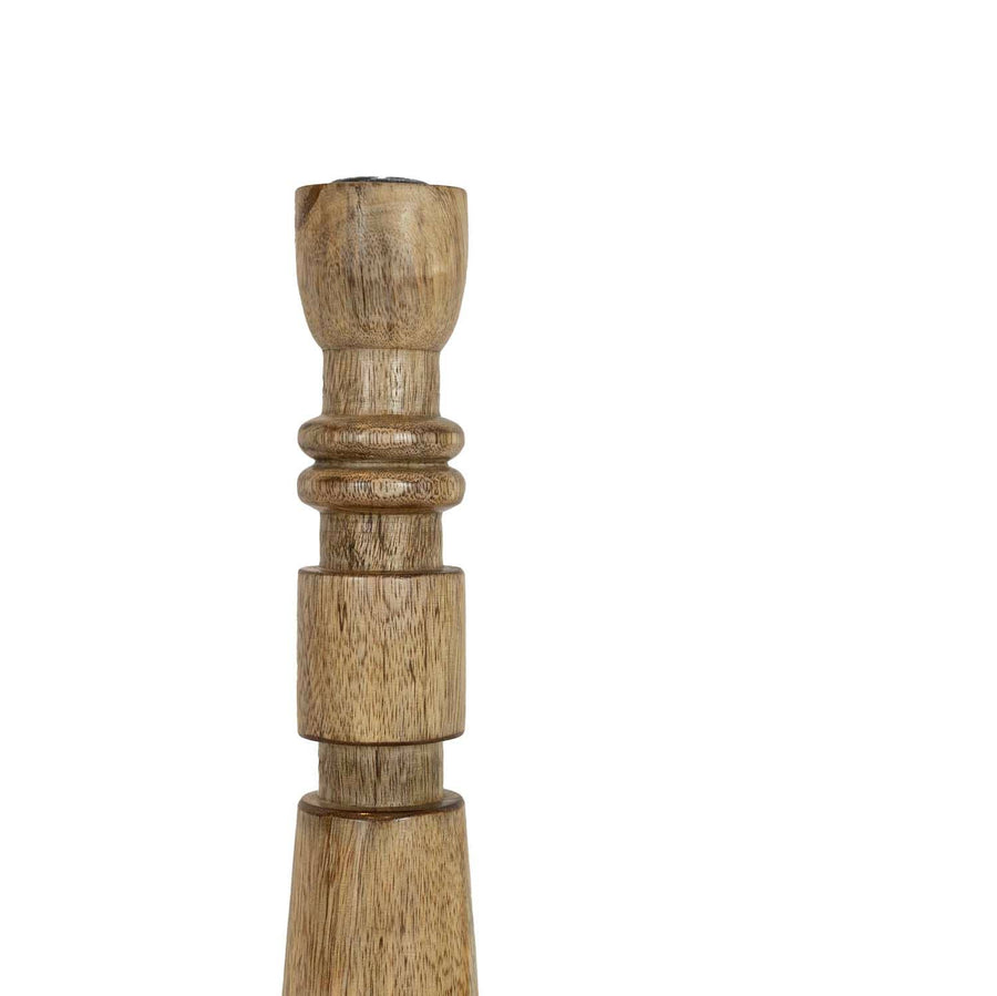Foreside Home & Garden - Yuma Boho Carved Stack Taper Holder Wood With Metal Cup