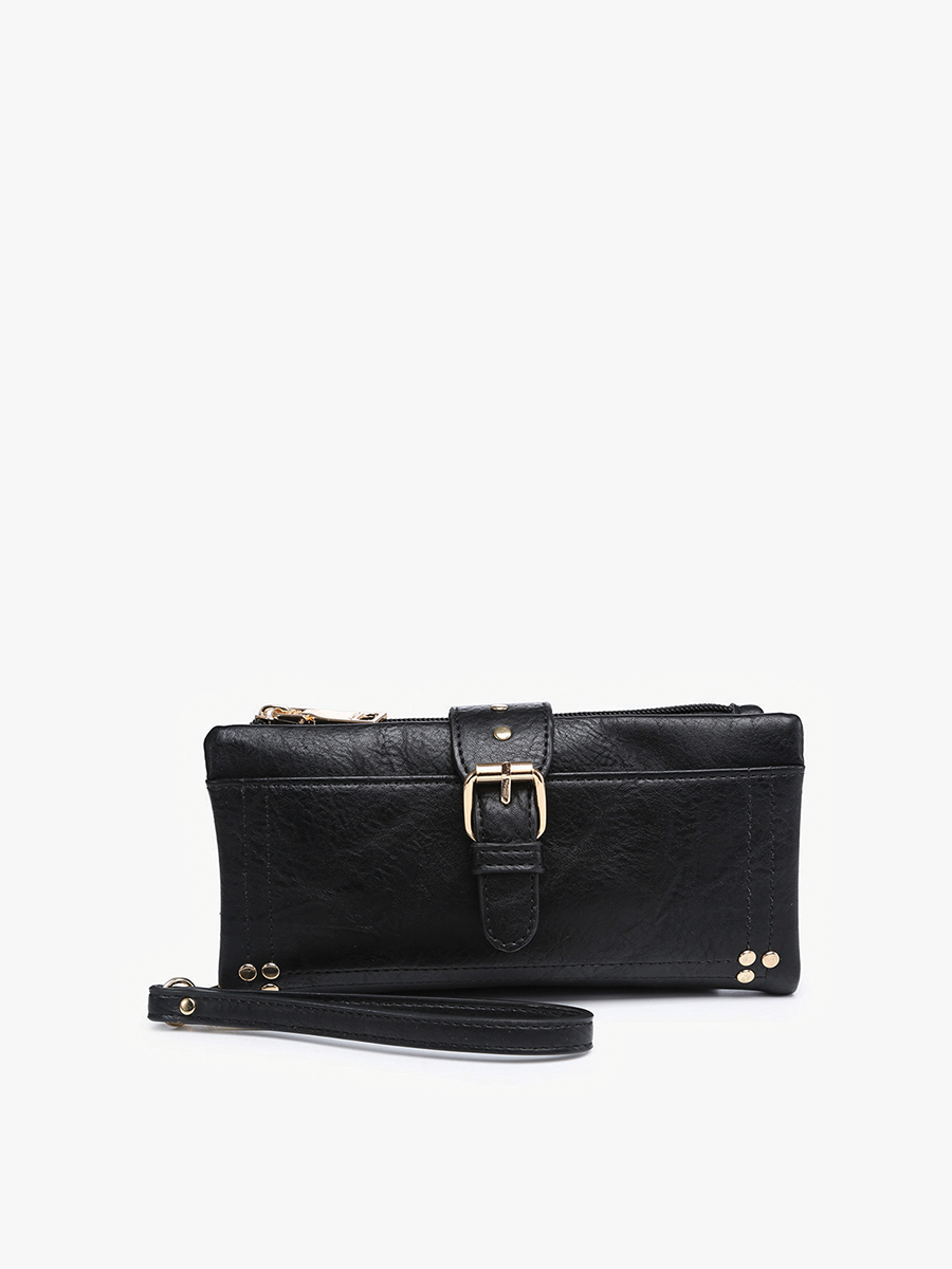 Jen & Co. -  Cadence Buckle Wallet/Clutch w/ Zip Top: Black