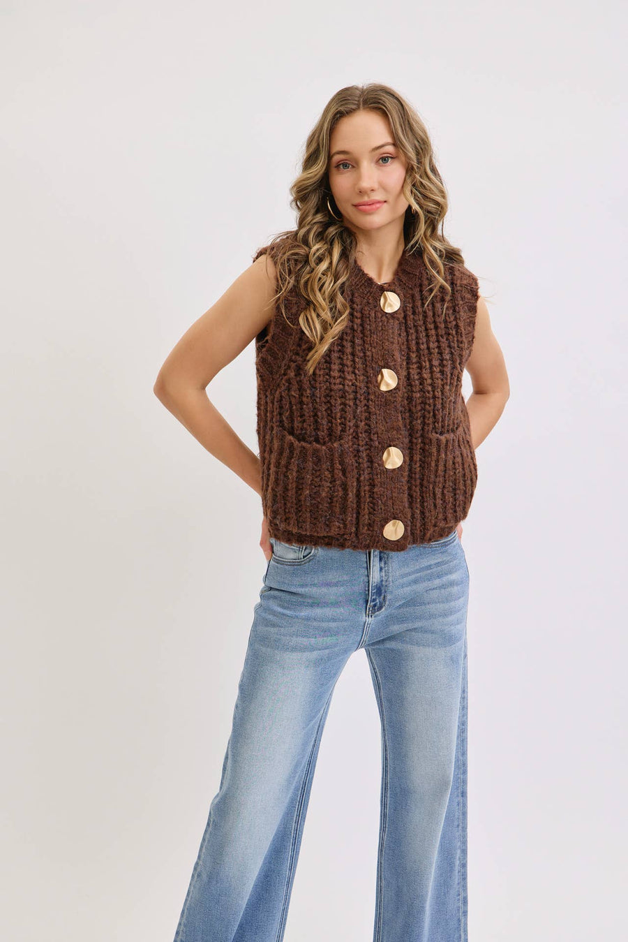 CHUNK SWEATER KNIT VEST : Brown