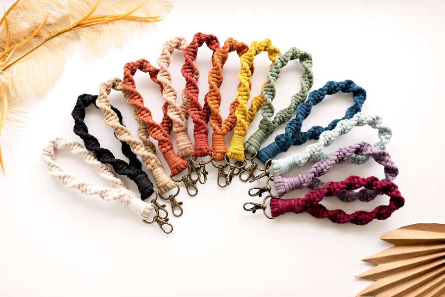 Knots & Fringe - Macrame Wristlet | Boho Keychain | Wristlet Keychain: Eucalyptus