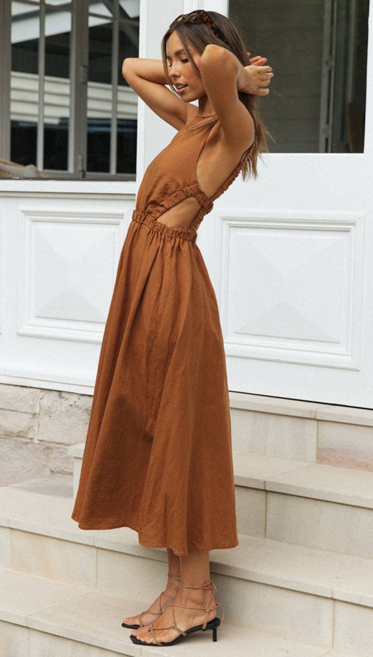 Ladies Elastic Strape Back Sleeveless Midi Dress