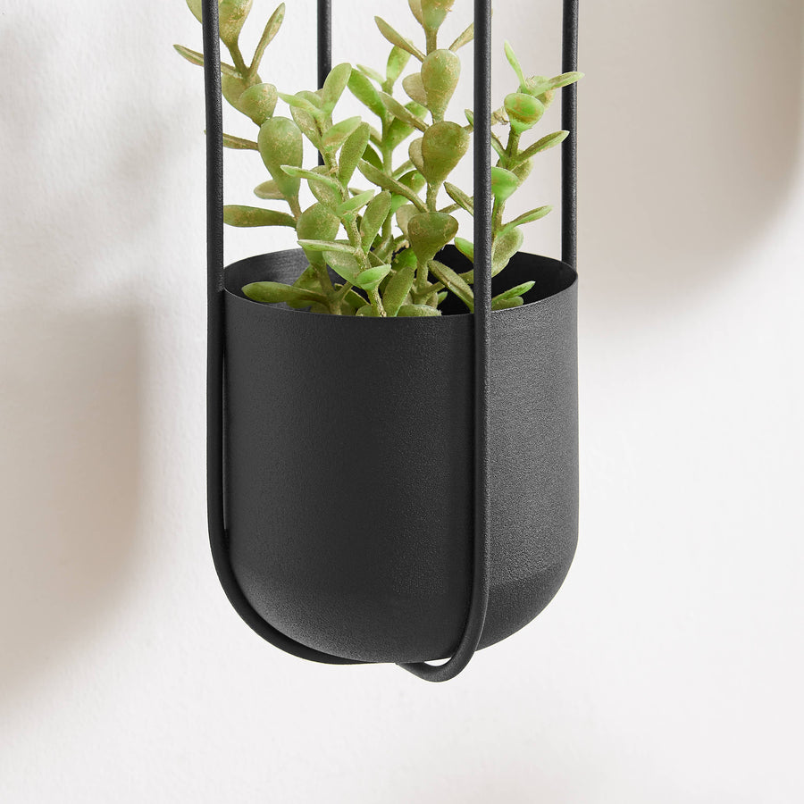 2-Piece Modern Black Oval Hanging Wall Planter Set