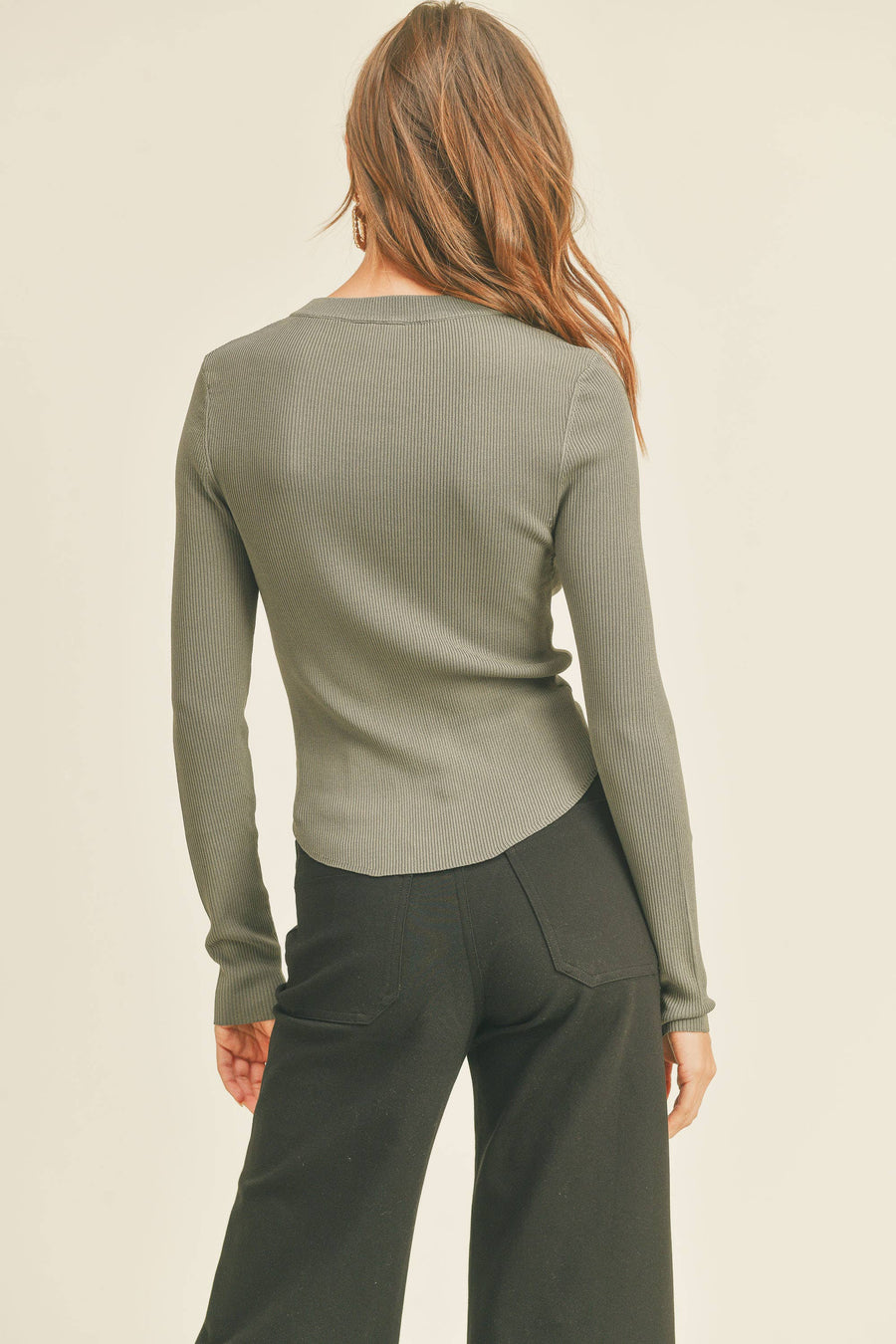 RIBBED LONG SLEEVE BASIC TOP: White