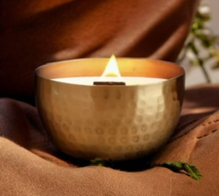 Leather & Bergamot  l  Solid Brass 14oz Pure Soy Candle