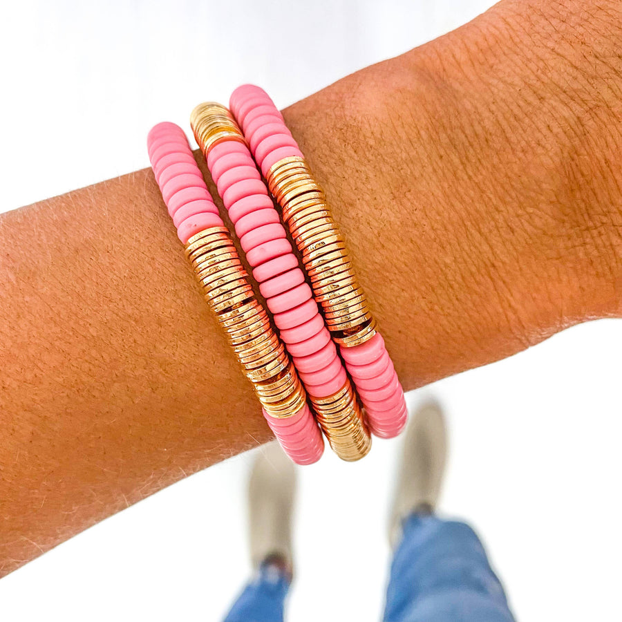 Savvy Bling - Red Pink Ivory Acrylic Disc Bracelet: Blush