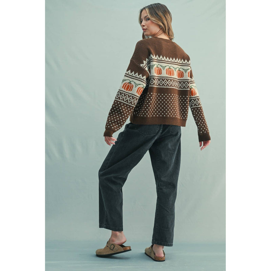PUMPKIN JACQUARD SWEATER / WL25-11190: OFF WHITE COMBO / L