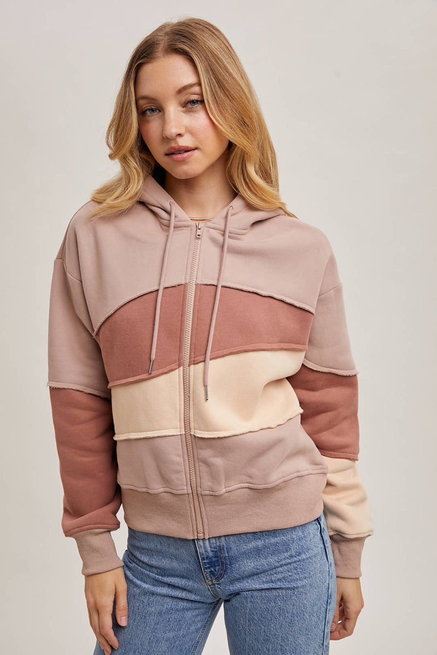 Bluivy -ROSE  ZIP FRONT PATCHWORK HOODIE