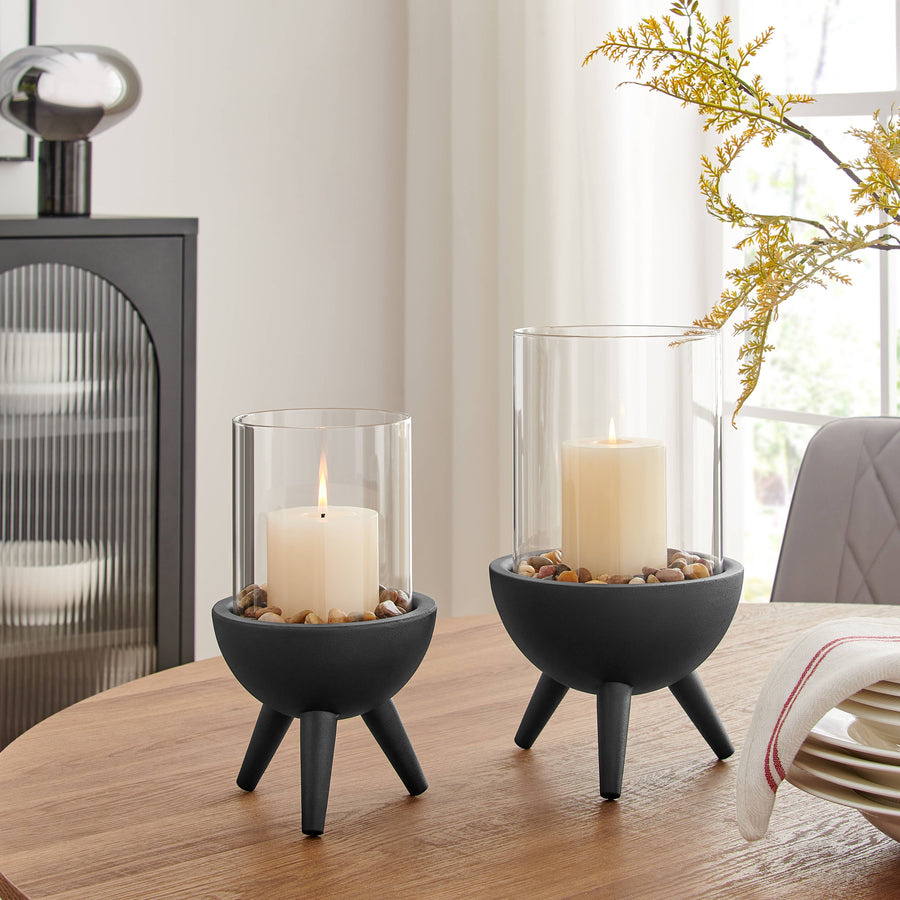 Molta Modern Black Metal Pedestal and Glass Candle Holder: Small