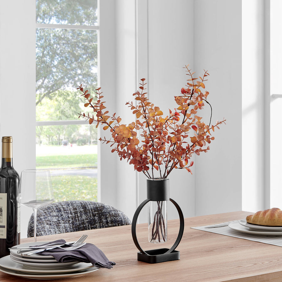 Modern Black Open Circle Clear Glass Tabletop Vase