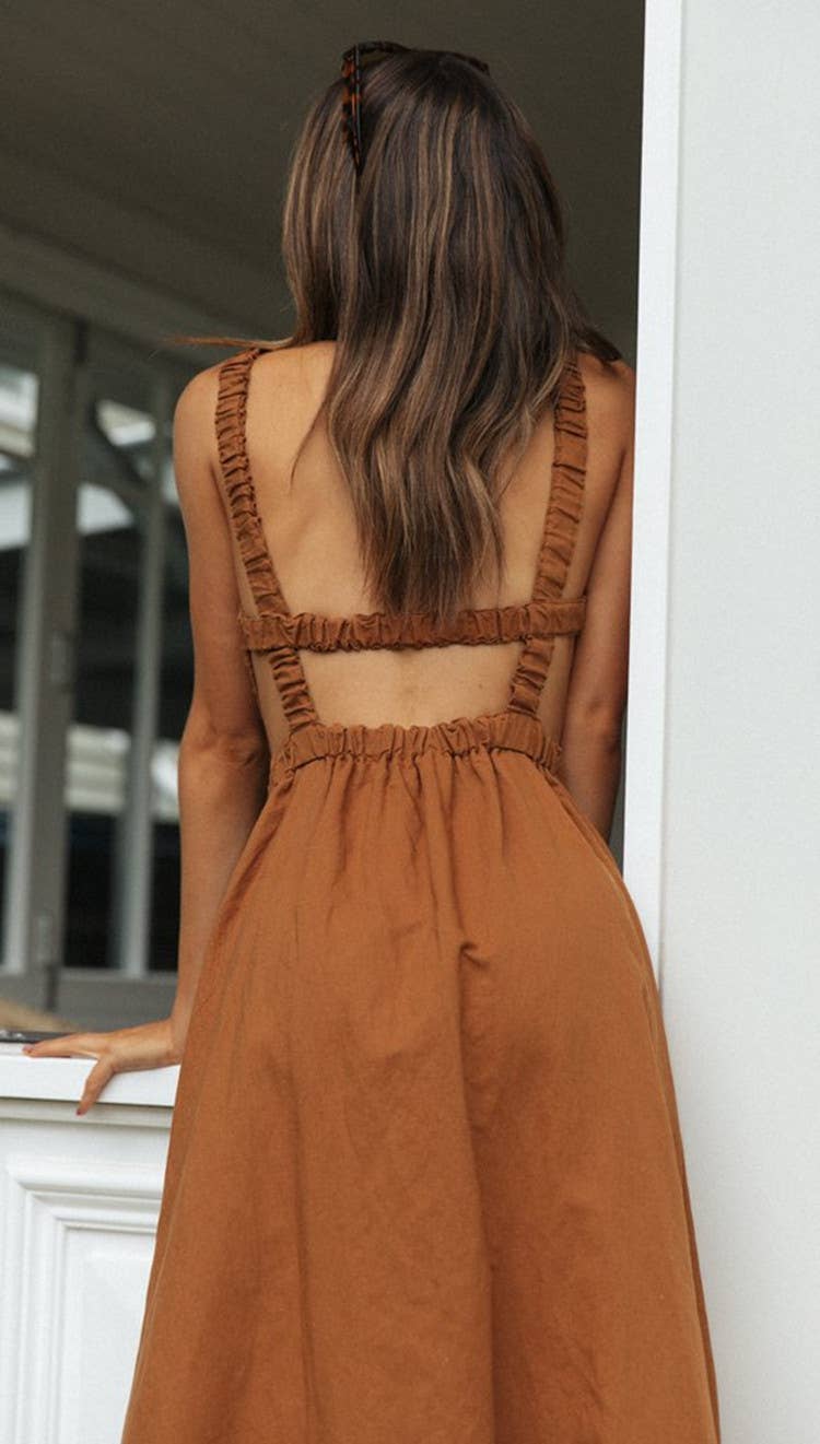 Ladies Elastic Strape Back Sleeveless Midi Dress
