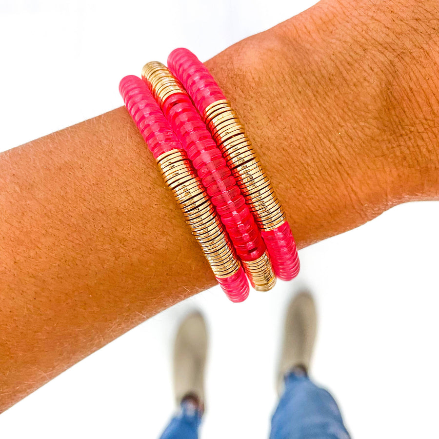 Savvy Bling - Red Pink Ivory Acrylic Disc Bracelet: Blush