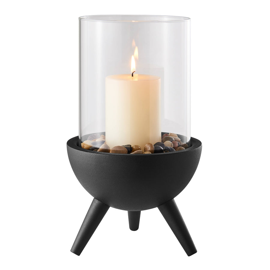 Molta Modern Black Metal Pedestal and Glass Candle Holder: Small